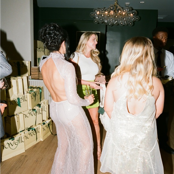 Retrofete White Cream Sequin Gown for Wedding Guest